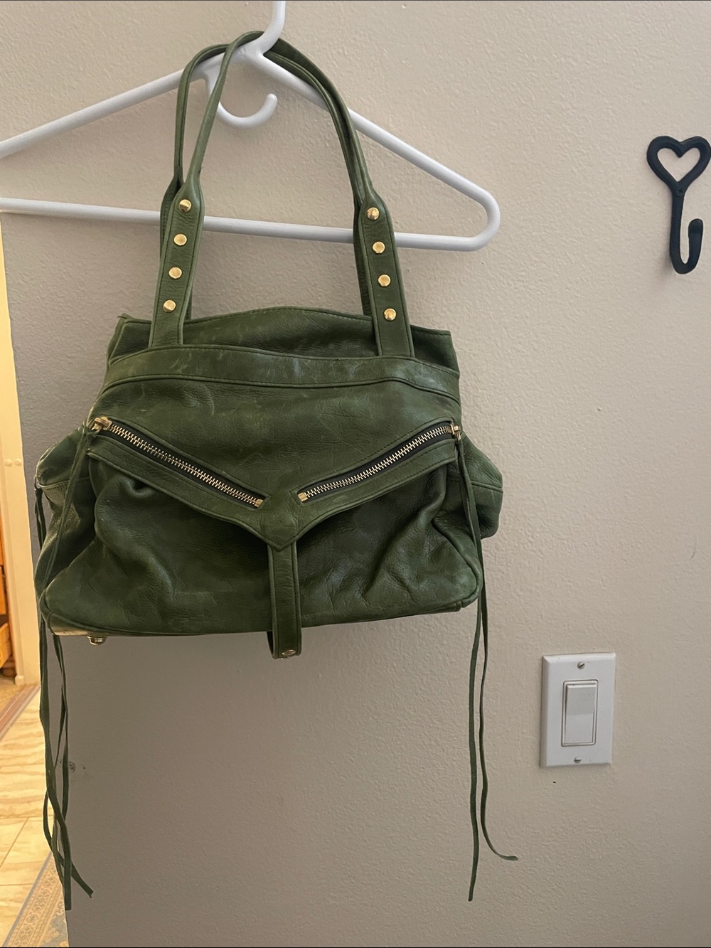 Botkier Olive Green Leather Shoulder Tote with Gold Hardware